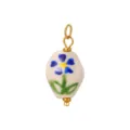 Colgante de flor de cerámica hecho a mano, dije ovalado para collar DIY pendientes accesorios joya. - Rombo con flores azules