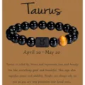 Pulsera zodiaco Tauro de piedra de ágata negra natural con cuenta de ojo de tigre - Tauro