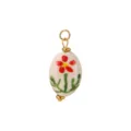 Colgante ovalado de cerámica floral hecho a mano accesorio para collar y pendientes - Óvalo con flores rojas