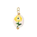 Colgante de abalorio de flor de cerámica ovalado pintado a mano para collar pendientes DIY. - Óvalo con flores amarillas