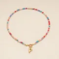 Collier de perles colorées bohème avec pendentif lettre P en or pour bijoux de mode. - Lettre P / Or