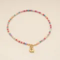 Collier de Perles Colorées avec Pendentif Lettre Q Or Style Bohème Bijoux pour Femme - Lettre Q / Or