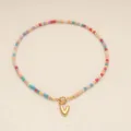 Collier ras de cou perles multicolores avec pendentif lettre V or femme boho chic - Lettre V / Or