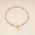 Collier de perles colorées style boho pendentif lettre Y femme mode chic tendance - Lettre Y / Or
