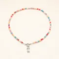 Collier de perles colorées bohème avec pendentif lettre en acier inoxydable pour femmes - Lettre I / Acier