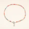 Collier de perles colorées bohème avec pendentif lettre J en acier inoxydable pour femmes - Lettre J / Acier