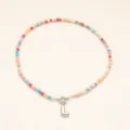 Collier pendentif lettre en acier inoxydable style bohème perles colorées pour femmes - Lettre L / Acier