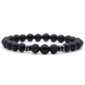 Klassieke 8mm zwarte matte vulkanische steen energie yoga armband voor dagelijks gebruik - Mat zwart + glanzend zwart