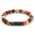 Bracciale di perle in pietra naturale da 8 mm con inserto nero per uomo e donna - Stile E - Pietra Semipreziosa Multicolore con Tubo Nero