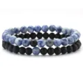 6mm Natural Stone & Black Agate Beaded Bracelet Set for Men 2Pcs Fashion Jewelry Gift - Style F / 2 Pieces Set (6mm Beads)