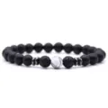 Mat zwarte lavasteen kralen armband met witte steen, 8mm yoga energie sieraden variant. - Mat Zwart + Wit Turquoise Set