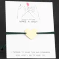 DIY Gold Herz Anhänger Geflochtenes Wunsch Armband mit Karte Trendiger Paare Schmuck - Gold mit grüner Schnur