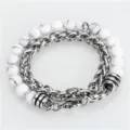 Herren doppelreihige Edelstahl Kette und weißer Naturstein Perlen Armband Modeschmuck. - Stil A