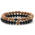 6mm Natural Gemstone Beaded Bracelets for Men 2Pcs Stackable Stone Fashion Jewelry Set - Style G / 2 Pieces Set (6mm Beads)