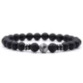 Mat zwarte vulkanische steen en verweerde steen kralen armband, 8mm yoga energie sieraden variant. - Mat zwart + landkaartsteen