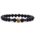 Mat zwarte vulkanische steen en natuursteen kralen yoga energie armband voor dames 8mm - Mat zwart + landschapsjaspis