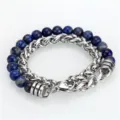 Stilvolles Herren Blau Naturstein & Edelstahl Doppelschicht Kette Armband Variante - Stil C
