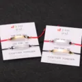 Partner Armbänder Edelstahl gebogene Leiste Herz Ausschnitt rot schwarz Seil Schmuck - Packung (Gold-Zubehör + Schwarzes Seil)