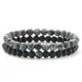 6mm Natural Stone And Matte Black Agate Beaded Bracelets Set For Men Fashion Jewelry - Style I / 2 Pieces Set (6mm Beads)