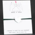 Edler Edelstahl Herz Anhänger geflochtene Armband Wunschkarte Schmuck Zubehör Stil. - Silber & grüne Kordel