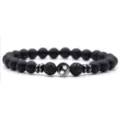 Mat zwarte vulkanische steen yoga armband 8mm kralen energie sieraden voor vrouwen - Mat zwart + hematiet