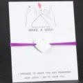 Edelstahl Herz Anhänger Wunsch Armband mit violettem geflochtenem Seil für Paare und Alltag. - Silber & lila Kordel