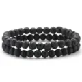 Stylish 6mm Black Lava Stone and Matte Agate Men's Beaded Bracelet Set of 2pcs - Style J / 2 Pieces Set (6mm Beads)