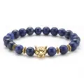 Bracciale da uomo in perle di lapislazzuli naturali con ciondolo testa di leopardo - Blu Scuro Oro
