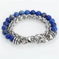 Pulsera para hombre de cadena de acero inoxidable y cuentas de piedra natural azul. - Estilo G