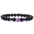 Zwarte matte vulkaansteen paarse agaat kralen yoga energie armband variant stijl - Mat zwart + paarse verweerde steen