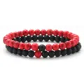 Men's 6mm red black gemstone beaded bracelet set, natural stone matching couple bracelets. - Style L / 2 Pieces Set (6mm Beads)