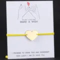 DIY Gold Herz Edelstahl Anhanger Geflochtenes Seil Armband Wunschkarte Paar Schmuck - Gold mit gelber Schnur