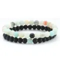 Natural gemstone and black agate beaded stretch bracelet set 6mm variant item - Style M / 2 Pieces Set (6mm Beads)