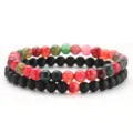 6mm Matte Black & Colorful Agate Stone Beaded Bracelet Set 2pcs Men Fashion Jewelry - Style N / 2 Pieces Set (6mm Beads)