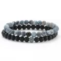 6mm Black Agate Natural Stone Beaded Bracelets Set For Men Fashion Jewelry 2pcs Set - Style P / 2 Pieces Set (6mm Beads)