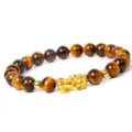 Herren Tigerauge Perlenarmband mit goldenem Pixiu Glücksbringer Edelstein Schmuck 8mm - Tigerauge