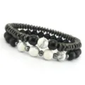 Herren Perlen Armband Set magnetisch Hämatit weißer Türkis Stein Herrenschmuck Geschenk - Stil A