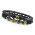 Herren mehrlagiges Tigerauge Stein und matte schwarze Perlen Armband Mode Accessoire - Stil C