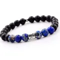 Bracelet de perles en jaspe impérial bleu et pierre noire 8mm signe zodiaque Sagittaire - Sagittaire