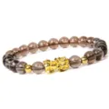 Herren glücklicher goldener Pixiu Obsidian Perlenarmband, traditioneller chinesischer Schmuck. - Rauchquarz