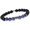 Bracelet en perles du zodiaque avec perles noires mates et jaspe bleu pour couples. - Lion