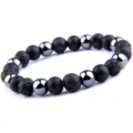 Bracelet de perles en pierre de lave et hématite pour homme et femme bijoux yoga - Lettre H