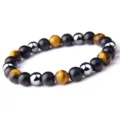 Bracelet en perles d'œil de tigre et d'obsidienne pierre naturelle bijoux yoga unisexe - Lettre I