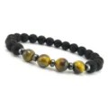 Herren Perlenarmband mit 8mm matten schwarzen Perlen, Tigerauge und magnetischen Abstandsperlen. - Stil K