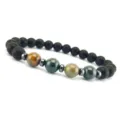 Herren Magnetstein Armband mit matten schwarzen Perlen und bunten Tigerauge Edelsteinen. - Stil L