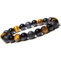 Bracelet perles pierre volcanique œil de tigre agate noire unisexe yoga énergie variante - M