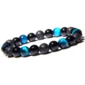 Bracelet de perles en pierre de lave obsidienne œil de tigre bleu naturel yoga - Lettre N