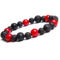 Bracelet d'énergie de yoga en pierre de lave noire et perles rouges pour adultes. - Lettre Q