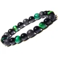 Bracelet de perles en œil de tigre vert et pierre de lave pour homme et femme yoga chakra - S