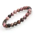 Natürliches Edelstein Perlen Armband mit rosa und schwarzen runden Steinen elastisch Damen Schmuck - Schwarz Gestreift
